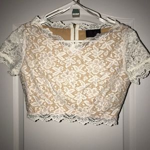 Cream and Tan Lace Crop Top